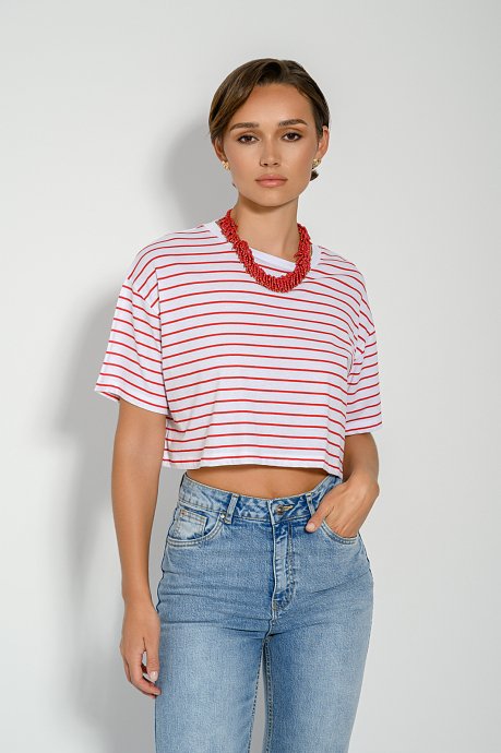 Cropped top with round neckline with stripes