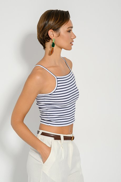 Rib sleeveless cropped top with stripes