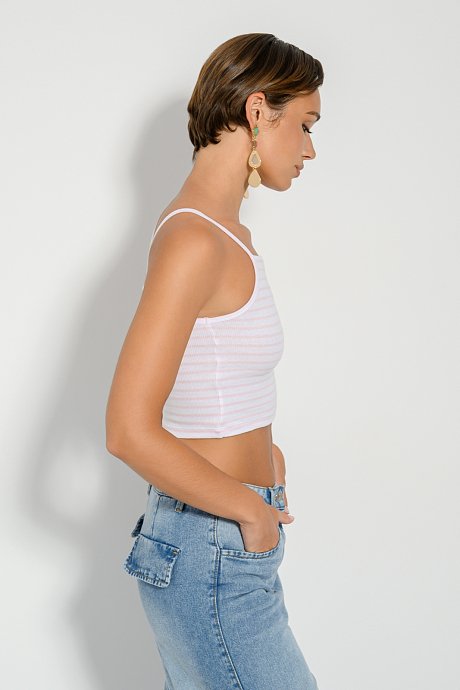Rib sleeveless cropped top with stripes