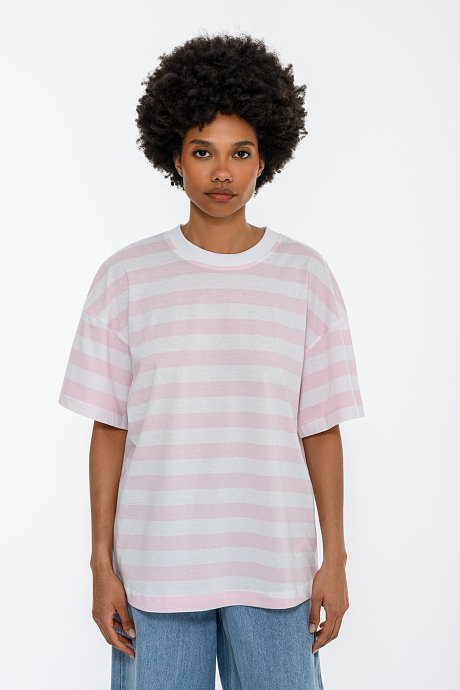 Oversized ριγέ t-shirt με τύπωμα στην πλάτη