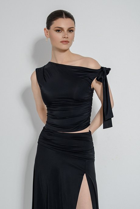 Lycra top with shoulder tie and shirring details