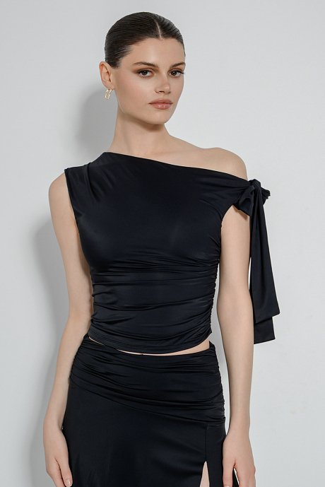 Lycra top with shoulder tie and shirring details