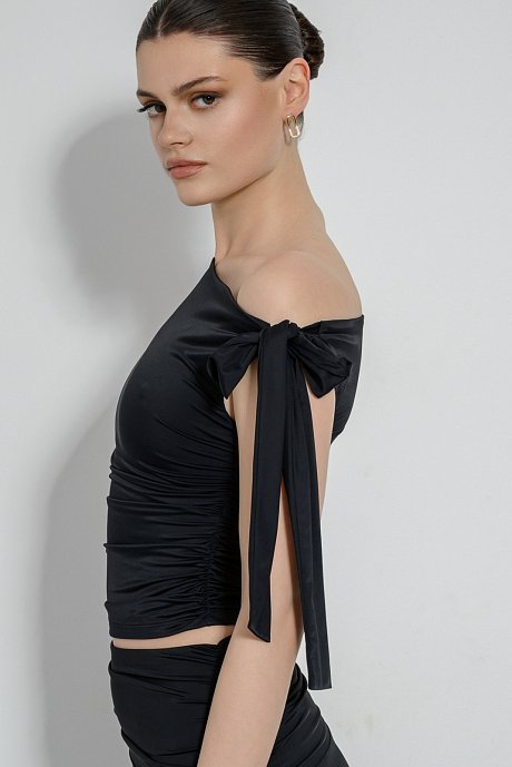 Lycra top with shoulder tie and shirring details