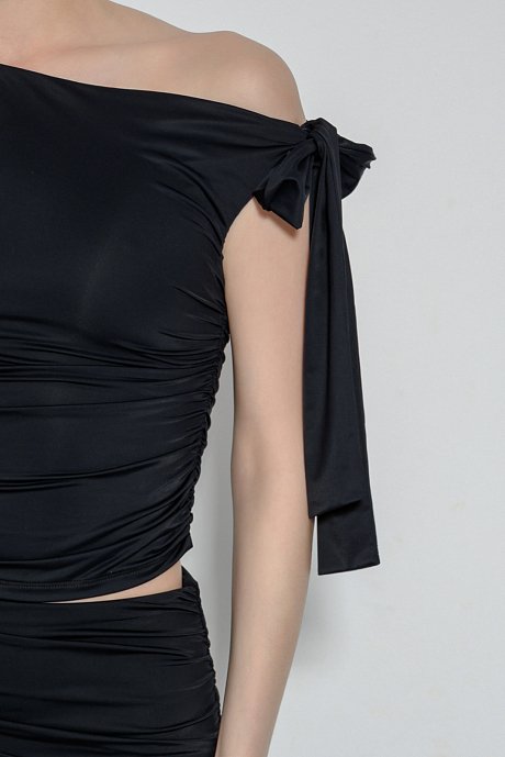 Lycra top with shoulder tie and shirring details