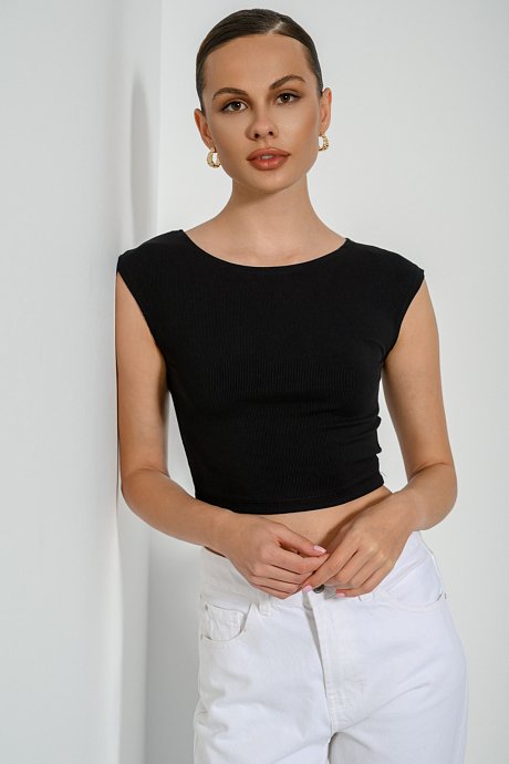 Sleeveless rib cropped top