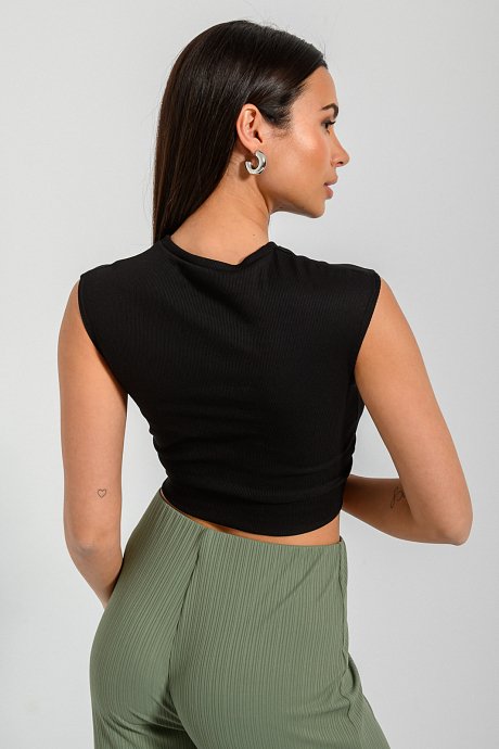 Rib cropped top with cross detail