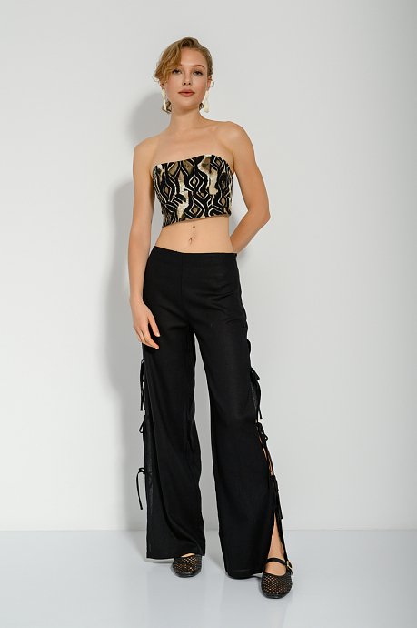 Λινό strapless κροπ τοπ με print