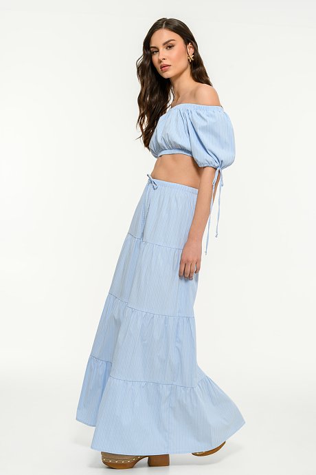 Off shoulder κροπ τοπ ποπλίνα με ρίγες