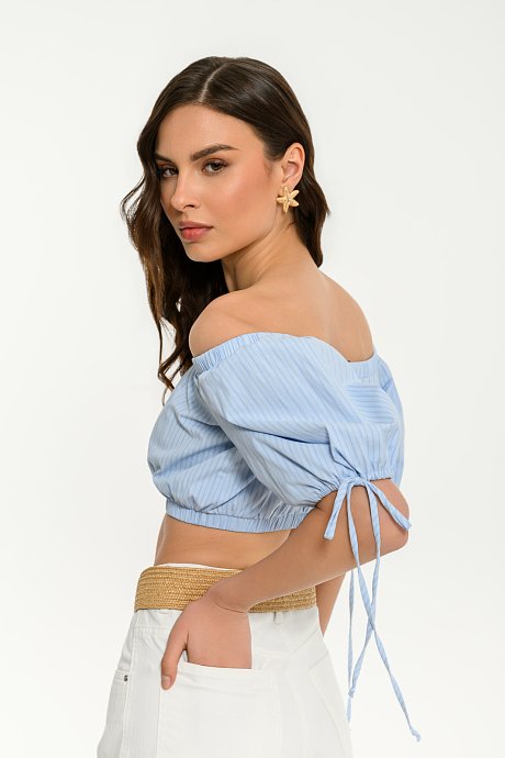 Off shoulder κροπ τοπ ποπλίνα με ρίγες