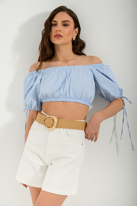 Off shoulder κροπ τοπ ποπλίνα με ρίγες