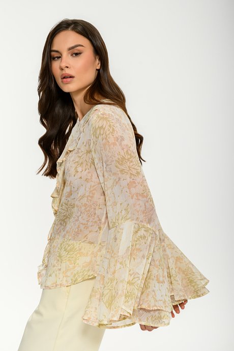 See through floral top with shirring details
