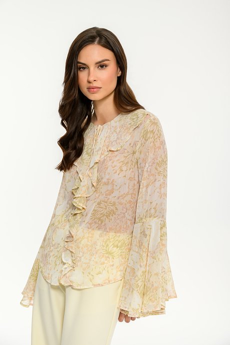See through floral top with shirring details