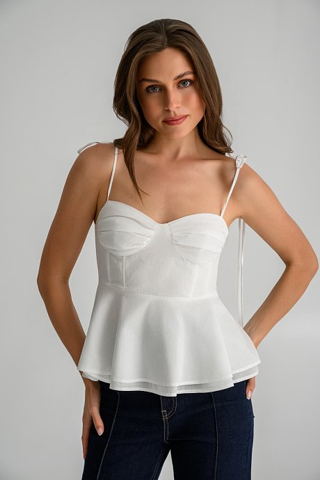 Top with thin straps tie and peplum hem