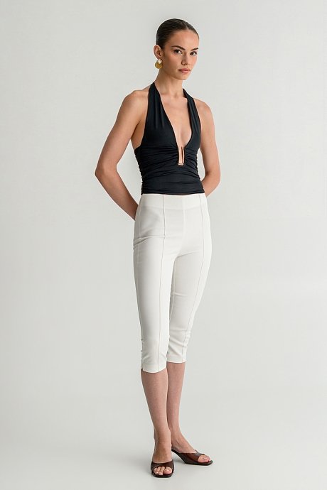 Halter top with shirring details and metallic detail