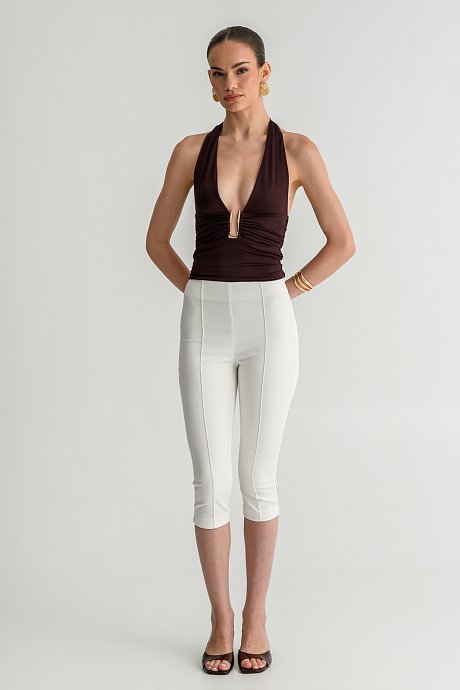 Halter top with shirring details and metallic detail