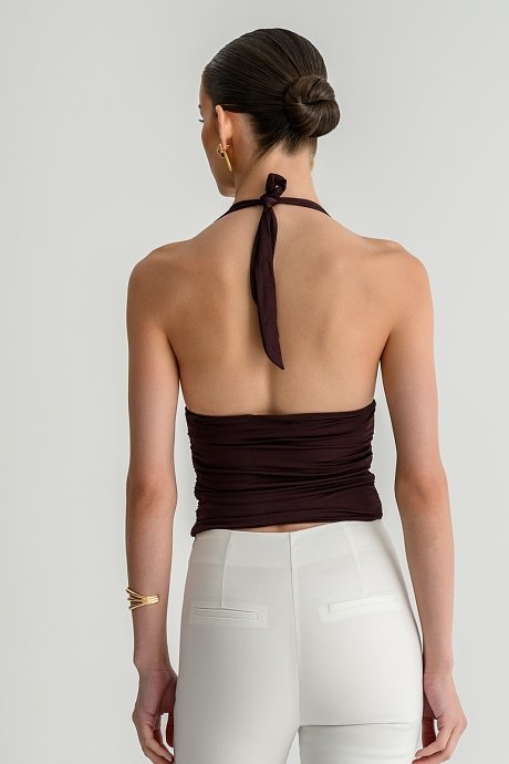 Halter top with shirring details and metallic detail