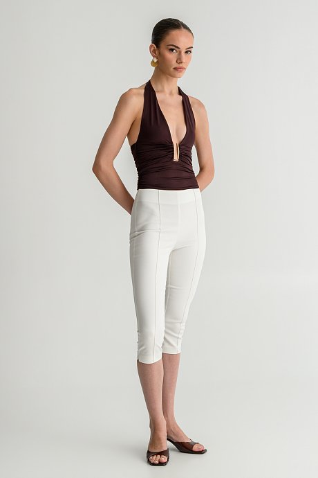 Halter top with shirring details and metallic detail