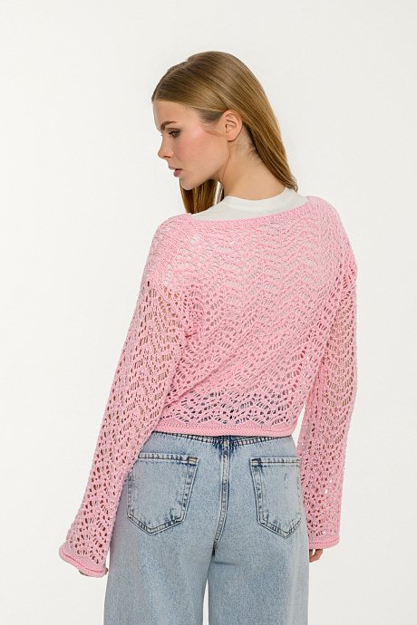 Crochet pink knit top with long sleeves