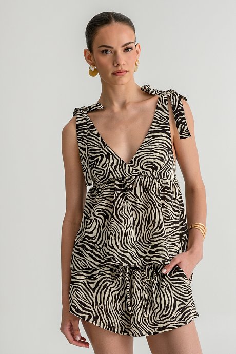 Rustic top with zebra print and tie-straps