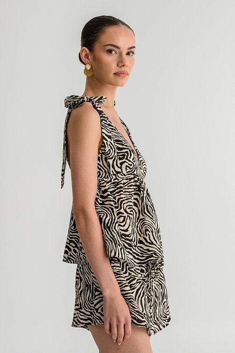 Rustic top with zebra print and tie-straps
