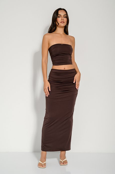 Strapless lycra cropped top with shirring details