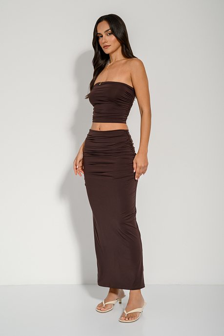 Strapless lycra cropped top with shirring details
