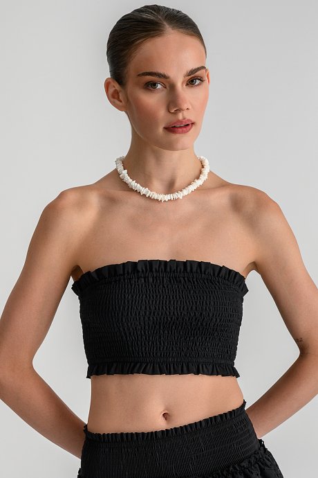 Strapless κροπ τοπ με σφηκοφωλιά