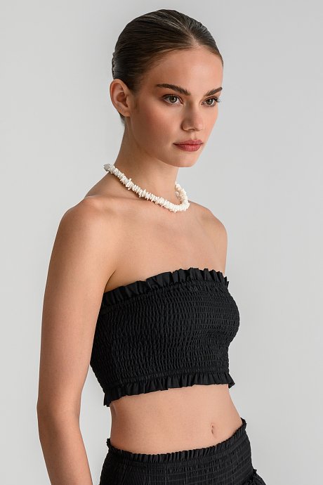 Strapless κροπ τοπ με σφηκοφωλιά