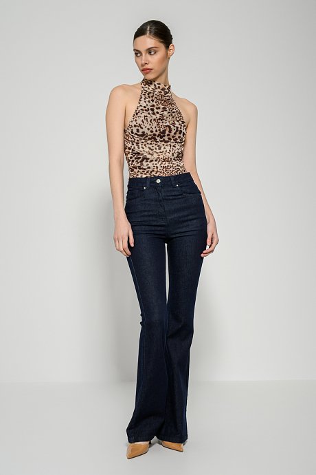Tulle bodysuit with leopard print and shirring details