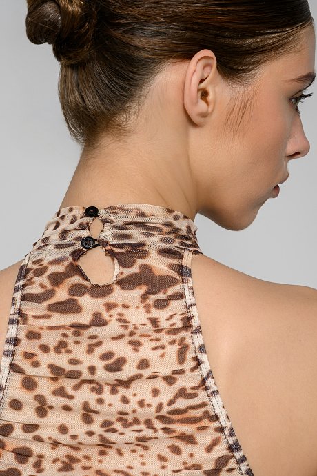 Tulle bodysuit with leopard print and shirring details