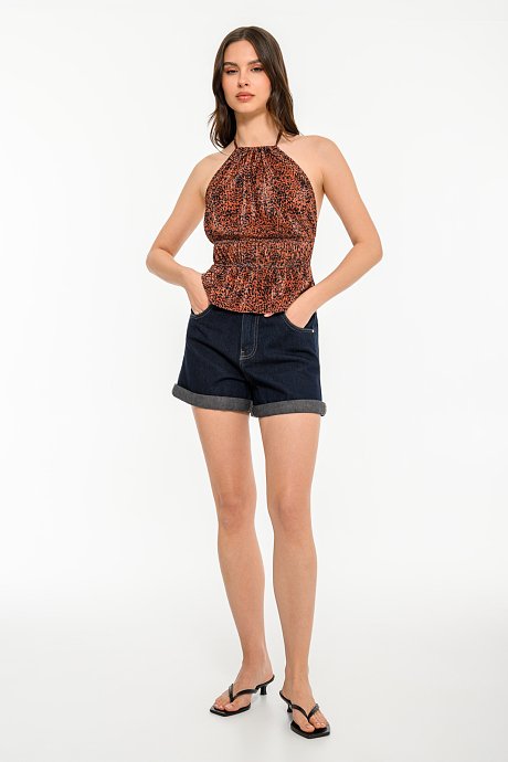 Pleated halter top with animal print