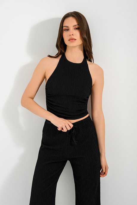 Halter γκοφρέ crop τοπ με σούρες