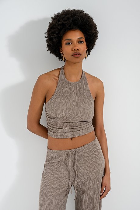 Halter γκοφρέ crop τοπ με σούρες