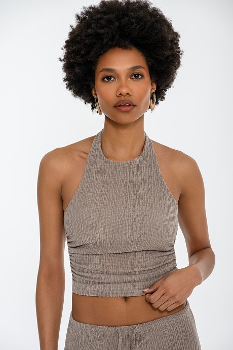 Halter γκοφρέ crop τοπ με σούρες