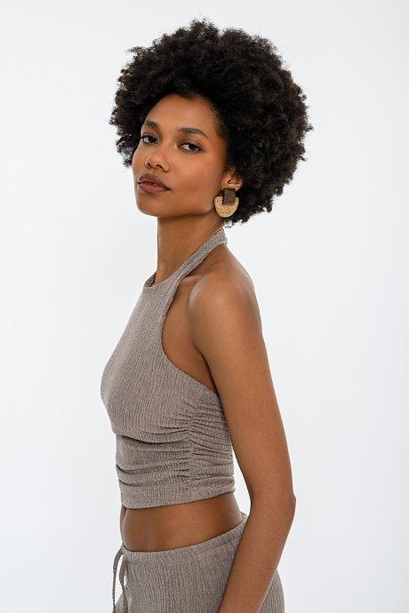 Halter γκοφρέ crop τοπ με σούρες