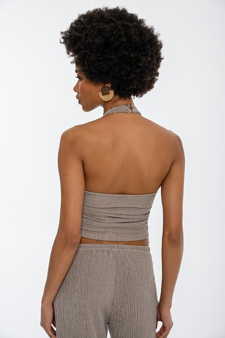 Halter γκοφρέ crop τοπ με σούρες