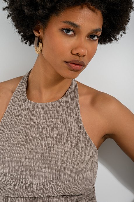 Halter γκοφρέ crop τοπ με σούρες