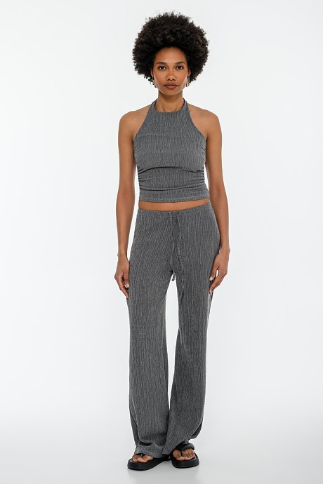 Halter γκοφρέ crop τοπ με σούρες