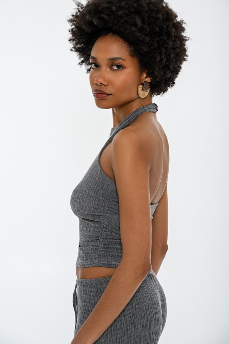 Halter γκοφρέ crop τοπ με σούρες