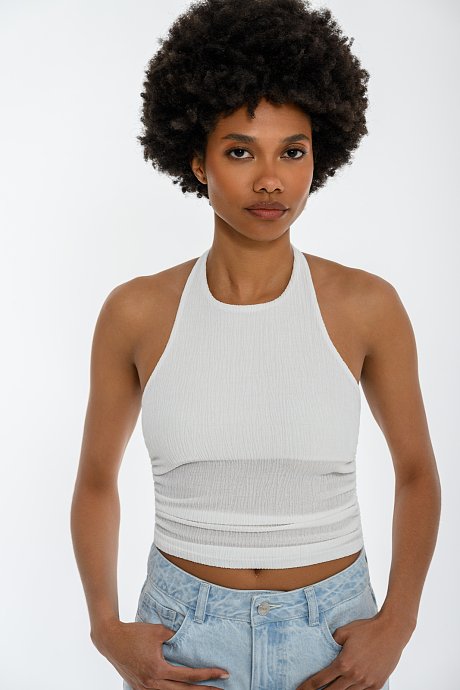 Halter γκοφρέ crop τοπ με σούρες