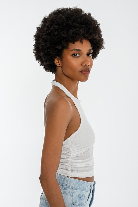 Halter γκοφρέ crop τοπ με σούρες
