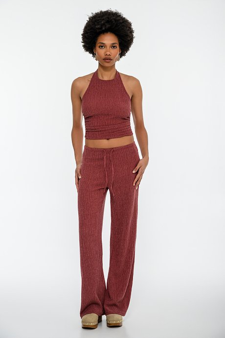 Halter γκοφρέ crop τοπ με σούρες