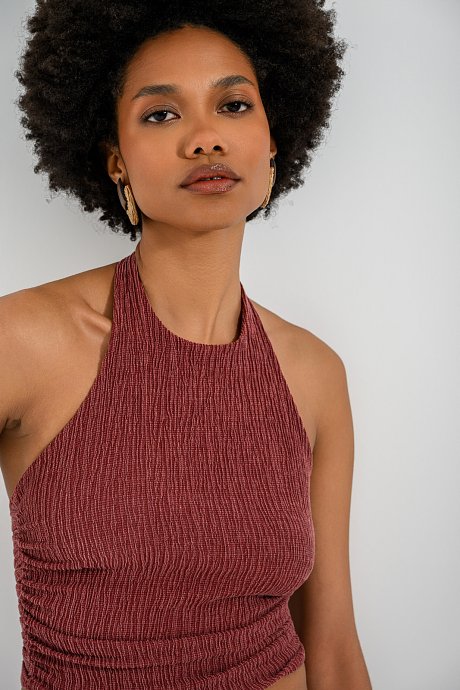 Halter γκοφρέ crop τοπ με σούρες