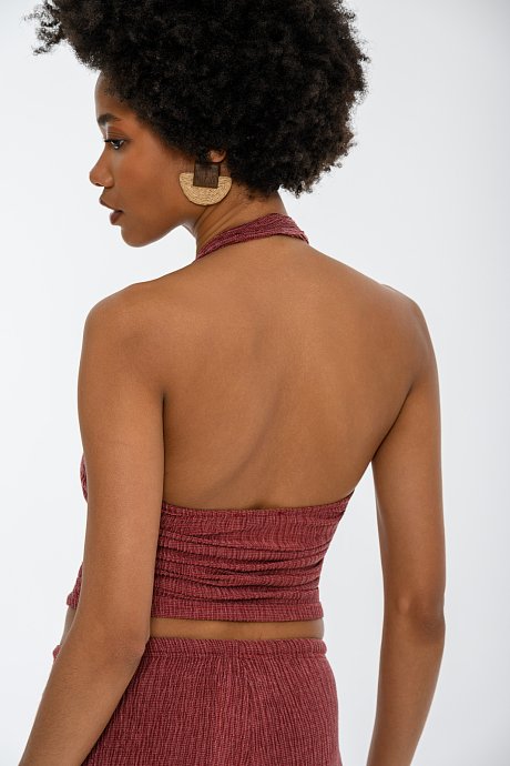 Halter γκοφρέ crop τοπ με σούρες