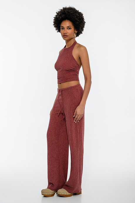 Halter γκοφρέ crop τοπ με σούρες