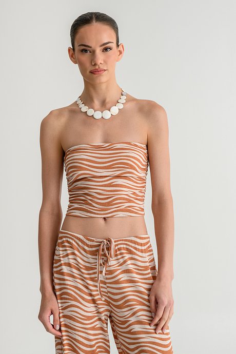 Strapless κροπ τοπ με zebra print