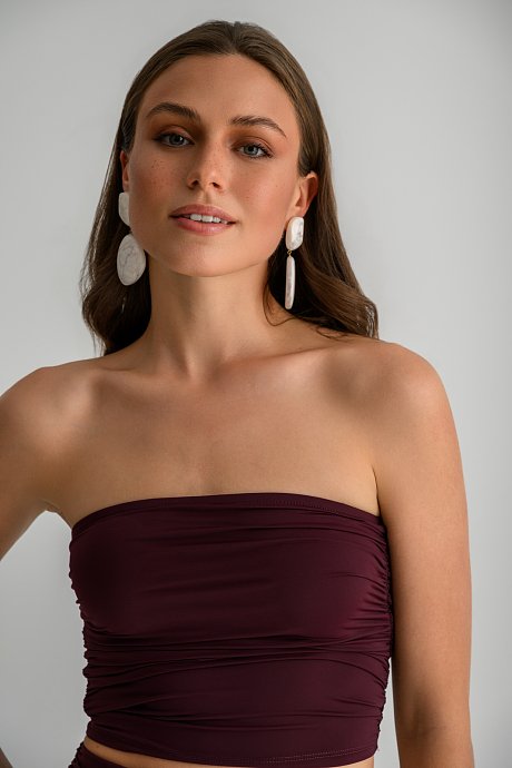 Strapless λύκρα κροπ τοπ με σούρες