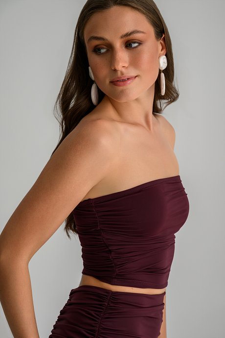 Strapless λύκρα κροπ τοπ με σούρες