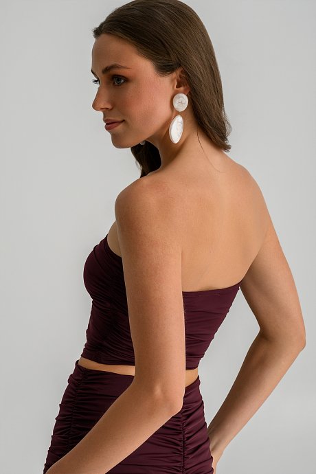 Strapless λύκρα κροπ τοπ με σούρες