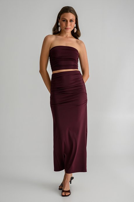 Strapless λύκρα κροπ τοπ με σούρες
